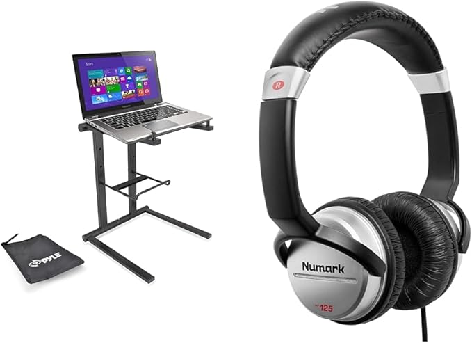 Pyle Portable Laptop Stand with Numark HF125 Headphones - PLPTS35 and HF125