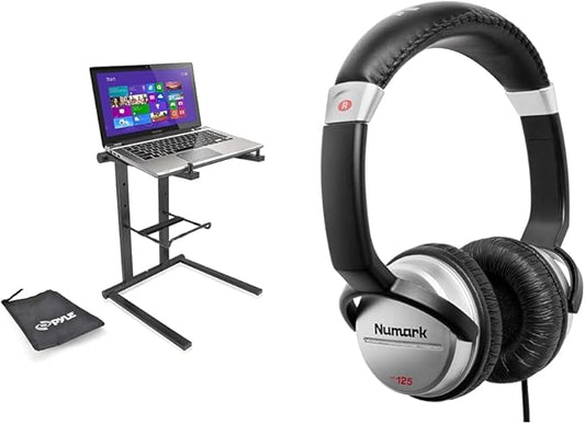 Pyle Portable Laptop Stand with Numark HF125 Headphones - PLPTS35 and HF125