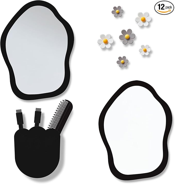 KEYDUACU 12 pcs Girls Locker Accessories, Locker Decorations Including Mirrors, whiteboards, Magnets and organizing Supplies. Ideal for Back-to-School Essentials and The Office (12 pcs-Black)