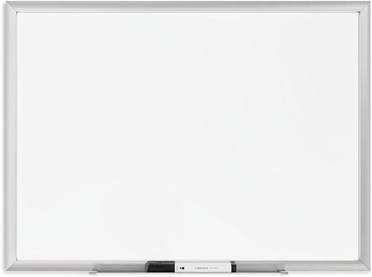 U Brands Magnetic Dry Erase Board White Board, 24" x 18", Silver Aluminum Frame, Includes Marker