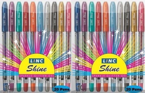 Linc Shine Sparkle Glitter Gel Pen - Pack of 2 (20 Pens) Extra Sparkle Shine - Buy Original from E-Retail Deals Only.