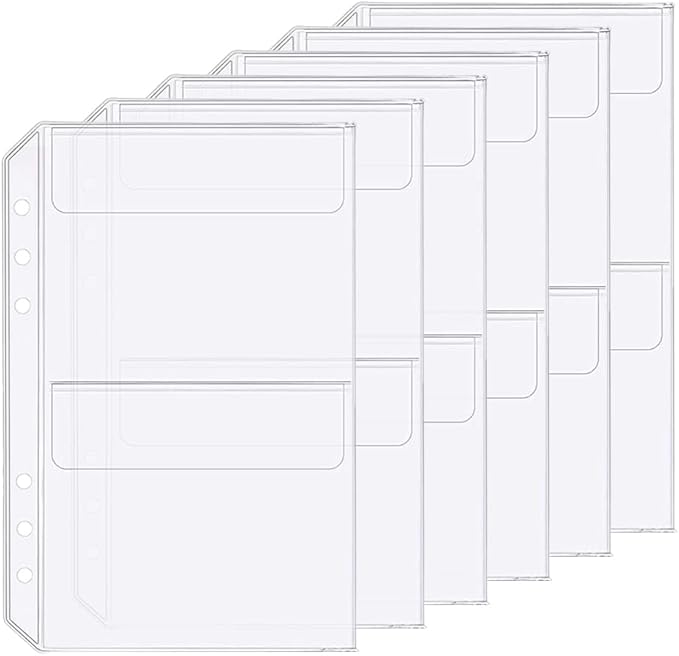 6 Pack A5 6 Holes Binder 2 Pockets Plastic Binder Folders Waterproof 6 Holes Holder for Receipt Ticket (2 Pocket, A5)