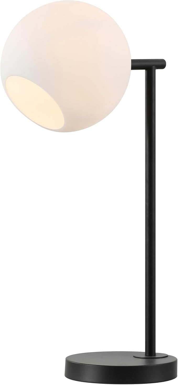JONATHAN Y 20.5" Black Modern Metal Marble LED Bedside Table Lamp for Bedroom, Frosted Glass Globe Shade, Minimalist Scandinavian Lamp for Living Room (JYL1000B)