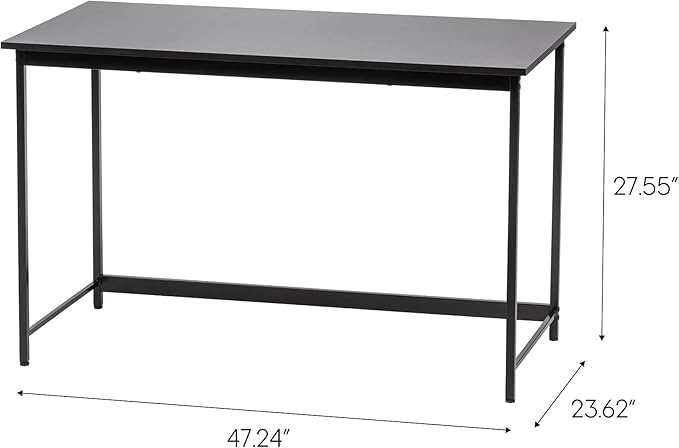 IRIS USA 47 Inch Modern Laptop and Computer Desk Office Table for Home Office, Water and Scratch Resistant Surface Gaming Desk, Easy to Assemble Black Desk