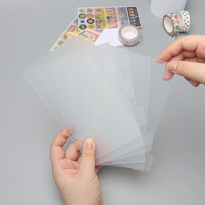 2 Pack A6 Binder Dividers 6 Tabs Clear Plastic Binder Index Tabs Planner Divider for Round Ring Binder Sheet Protector (Total 12 Dividers)