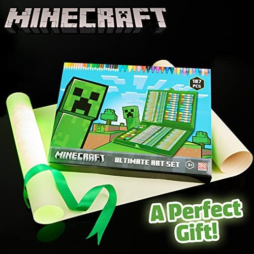 Minecraft Colored Pencils Art Supplies Kids Set Coloring Painting Kit Girls Drawing Pencils Supplies Travel Case with Crayons Arts and Crafts for Kids 4-12