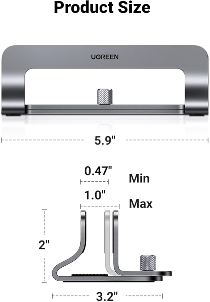UGREEN Vertical Laptop Stand Holder for Desk Compatible with MacBook Pro, MacBook Air Stand Vertical Aluminum Adjustable for Up to 17.3 Inch Gaming Laptop, Gray