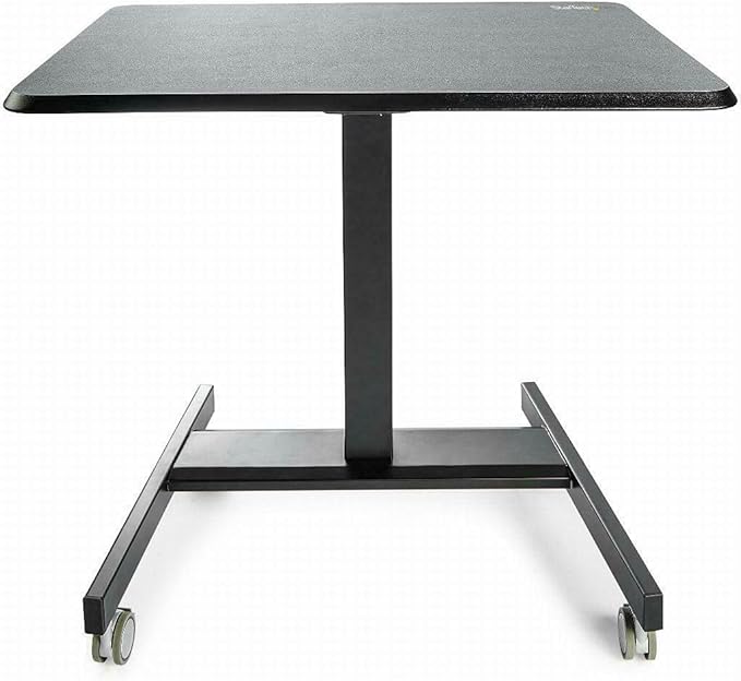 StarTech.com Mobile Standing Desk - Portable Sit Stand Ergonomic Height Adjustable Cart on Wheels - Rolling Computer/Laptop Workstation Table with Locking One-Touch Lift for Teacher/Student (STSCART2)