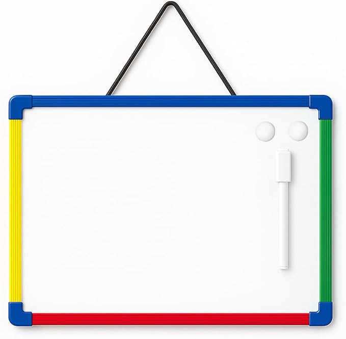 14x11 Inch Double-Sided Magnetic Whiteboard with Colorful Frame, Hanging Small Dry Erase Board for School & Home, Includes 1 Marker & 2 Magnets