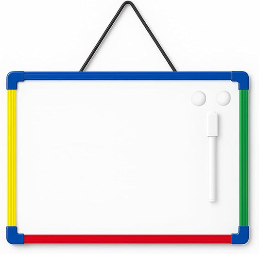 14x11 Inch Double-Sided Magnetic Whiteboard with Colorful Frame, Hanging Small Dry Erase Board for School & Home, Includes 1 Marker & 2 Magnets