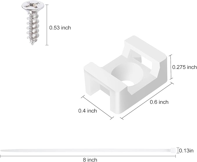 100 Pcs Cable Zip Tie Saddle Type Mounts Base with 100 Pcs 8" Cable Ties and 100 Pcs Tapping Screw, Wire Cable Clips Organizer Holders Clamps White (Pack of 2)