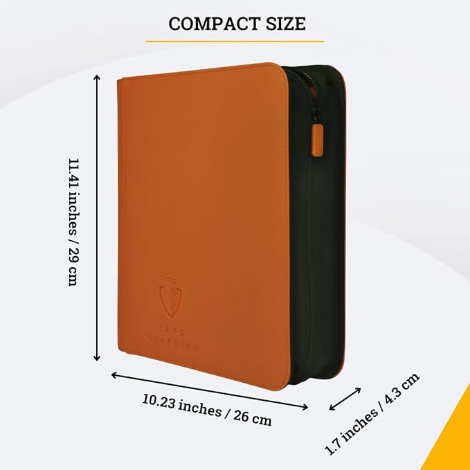 Card Guardian - Toploader 4 Pocket Premium Binder with Zipper for 160 Cards - Side Loaded Pockets - Compatible with Sports and Trading Cards TCG (Orange)