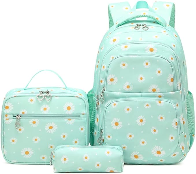 3Pcs Daisy Backpack for Girls with Lunch Box Kids School Bag with Lunch Bag Bookbag for Elementary School