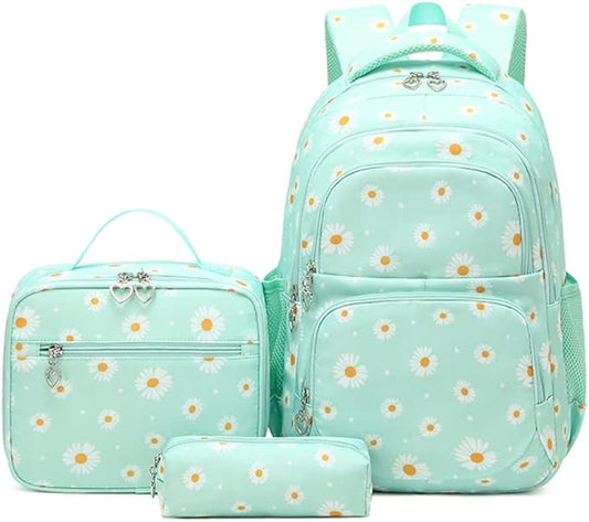 3Pcs Daisy Backpack for Girls with Lunch Box Kids School Bag with Lunch Bag Bookbag for Elementary School