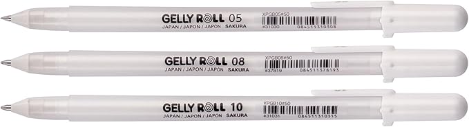 Sakura Gelly Roll Basic White Gel Pen Set of 3, Assorted Sizes | Opaque Pens for Highlights, Drawing & Crafts