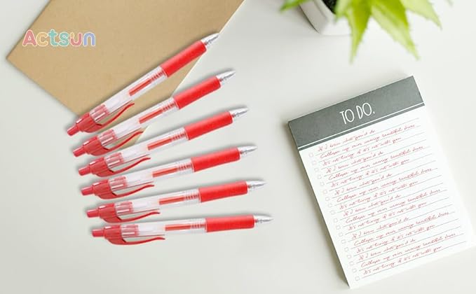 Red Gel Ink Pens, 12 Pcs, Fine Point, Smooth Writing, Retractable, 0.8 Mm, Gift for Women & Men, Journaling, School & Office Supplies