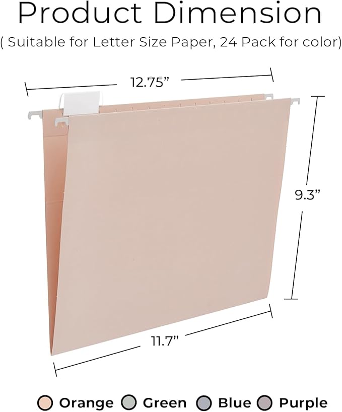 Y YOMA 24 Pack Colored Hanging File Folders Letter Size Decorative Hanging Folder Cute Pretty File Folder for Filing Cabinet Office Home with 1/5-Cut Adjustable Tabs, 4 Selected Morandi Color