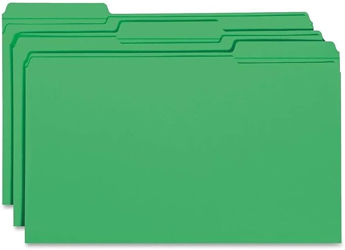 Staples File Folders, Legal Size, 1/3‑Cut Tabs, Assorted Colors, Heavy‑Duty Paper Stock, 100/Box