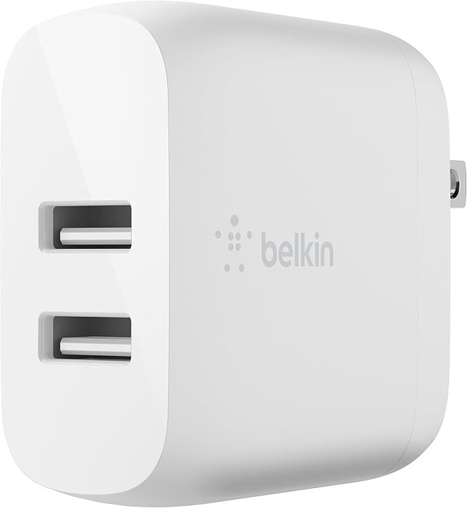 Belkin Dual Port USB Charger Block 24W - Micro USB Cable Included - iPhone Fast Charging – iPhone 17, Air, Pro, Pro Max, iPad, AirPods, Apple Watch, Samsung S25, Google Pixel 10, etc. - White