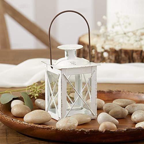 Kate Aspen Decorative Lanterns - Set of 2 - Luminous Distressed Metal Lantern Candle Holders for Wedding, Home Decor and Party - 4.5" H (6.5" H with Handle) – White