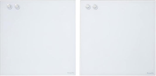 ECR4Kids MessageStor Magnetic Dry-Erase Glass Board with Magnets, 17.5in x 17.5in, Wall-Mounted Whiteboard, White, 2-Pack