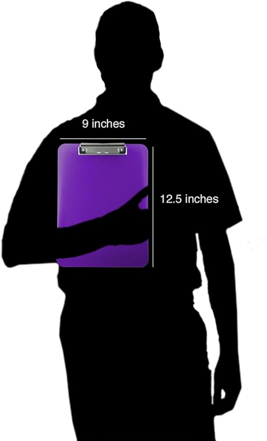 Trade Quest Plastic Clipboard Transparent Color Letter Size Low Profile Clip (Pack of 6) (Purple)