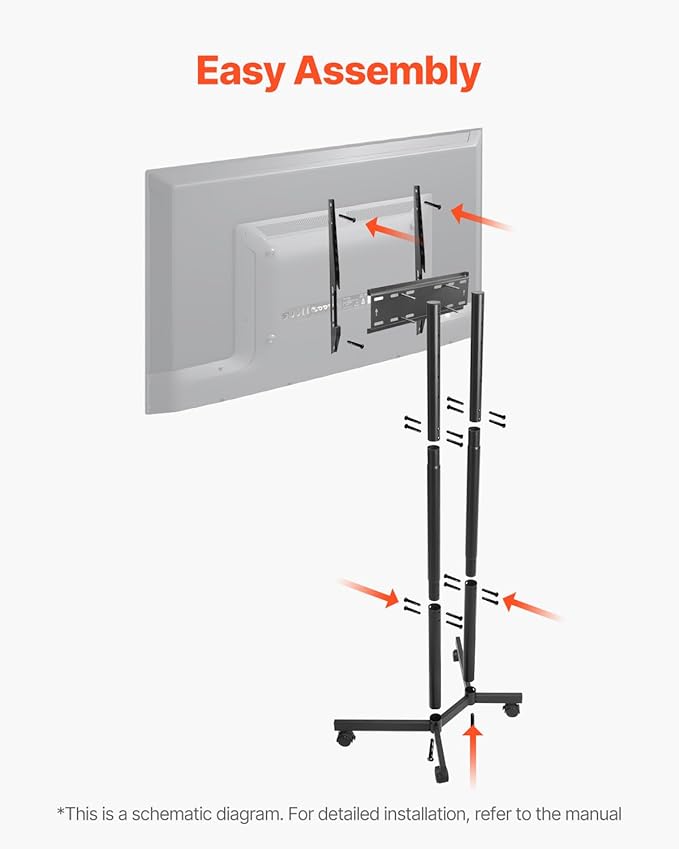 VEVOR Rolling TV Stand, Mobile TV Cart for 32-65 Inch Screens, Height Adjustable, Portable Monitor Stand with Wheels Holds up to 88 lbs for Living Room, Bedroom, Office, Outdoor, Max VESA 400x400mm