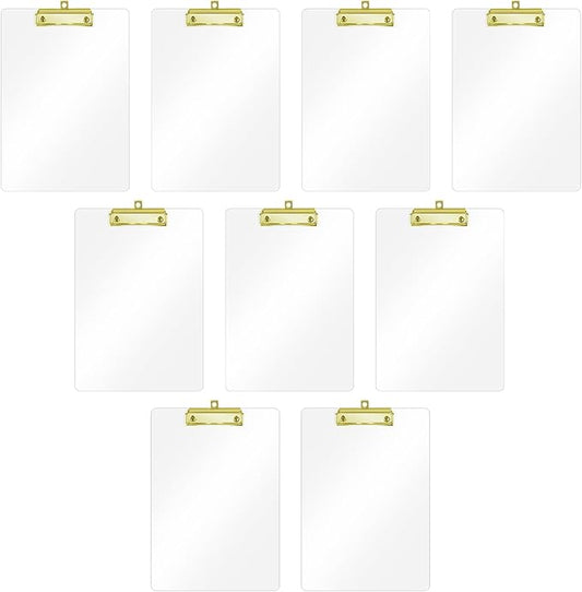 Honagu Acrylic Clear Clipboards, 8.5x11 Plastic Clipboard with Gold Strong Clip Hidden Hanging Hole, A4 Letter Size Clipboards for Nurses, Doctors, Art Student, Teachers,School & Office Supplies, 9PC