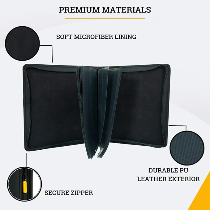Card Guardian - Toploader binder 4 Pocket top loader binder with Zipper for 160 Cards - Side Loaded Pockets - Compatible with Sports and Trading Cards TCG (Black)