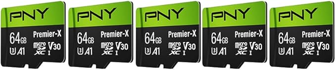 PNY 64GB Premier-X Class 10 U3 V30 microSDXC Flash Memory Card 5-Pack - 100MB/s, Class 10, U3, V30, A1, 4K UHD, Full HD, UHS-I, Micro SD