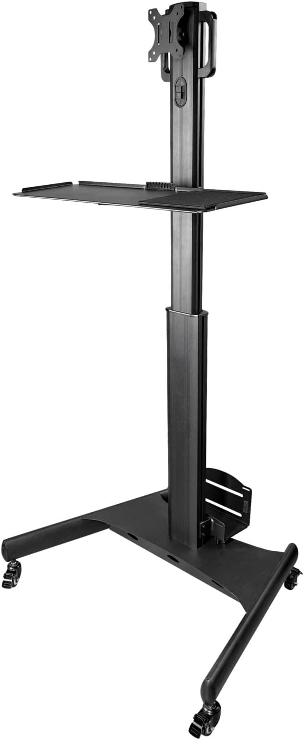 StarTech.com Mobile Workstation Cart with Monitor Mount, CPU/PC Holder, Keyboard Tray - Ergonomic Height Adjustable Desktop Cart - Rolling Mobile Standing Workstation on Wheels (WKSTNCART)