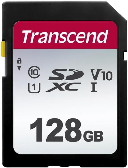 Transcend SDC300S SDXC Memory Card 128GB, Up to 100MB/s, for Canon Nikon Sony Camcorder, SPYPOINT TACTACAM WOSPORTS Trail Camera, Panasonic Cameras, UHS-I U1 V10, Full HD Class 10 High-Speed SD Card