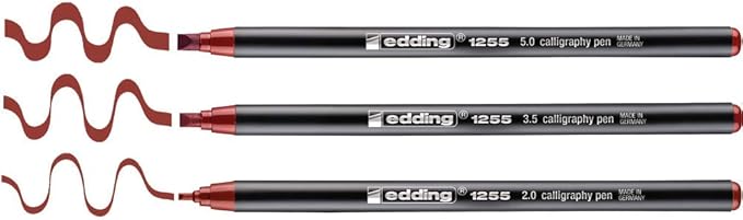 edding 1255 calligraphy pen - crimson lake - 3 pens - calligraphy nib 2 - 5 mm - fibre pens for paper, wood, terracotta, canvas - hand lettering, bullet journals, thank you cards, calligraphy books