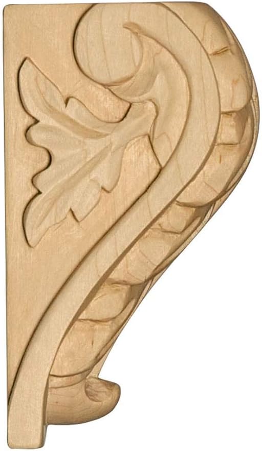 Ekena Millwork CORW03X03X05BAMA Medium Acanthus Leaf Block Wood Corbels, 3 1/4"W x 2 3/4"D x 5"H, Maple