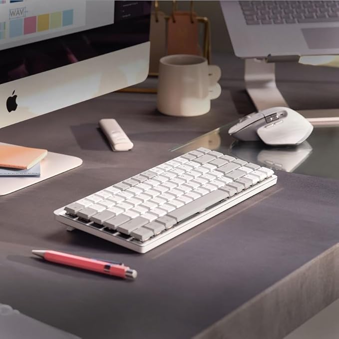 Logitech MX Mechanical Mini for Mac Wireless Illuminated Keyboard, Low-Profile Performance Switches, Tactile Quiet Keys, Backlit, Bluetooth, USB-C, Apple, iPad - Pale Grey