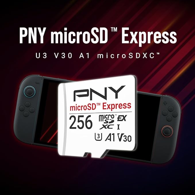 PNY microSD Express 256GB UHS-I U3 V30 A1 microSDXC Flash Memory Card, up to 890 Read & up to 750 Write, Ideal for microSD Express Compatible Devices Like Nintendo Switch 2