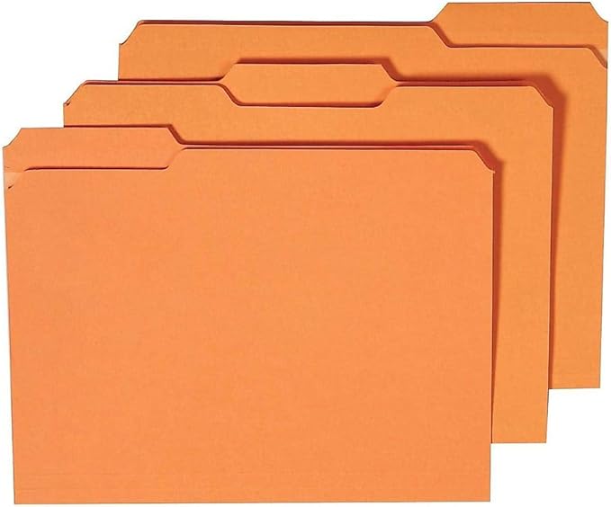 Staples Reinforced Colored File Folders, Letter Size, 3‑Tab Design, Orange, Heavy‑Duty Construction, 100/Box