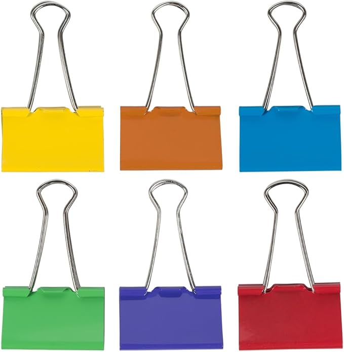 JAM PAPER Colorful Binder Clips Assortment - Large - 1 1/2 Inch (41 mm) - Assorted Rainbow Colors - 72 Binderclips/Pack