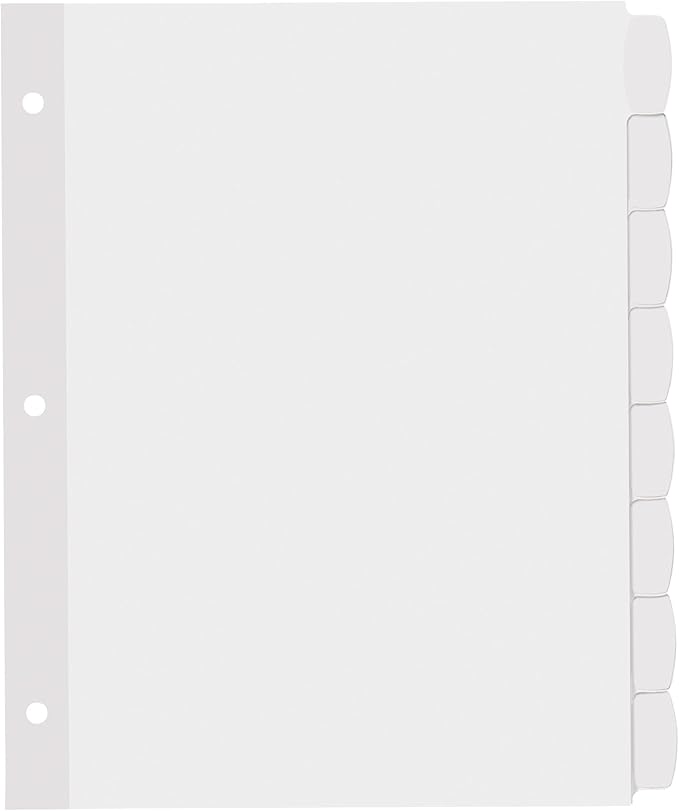 Avery Big Tab Printable White Label Dividers for 3 Ring Binders, 8 Tabs per Set, White, Great for Office Supplies, School Supplies, Organizing, and More (20 Sets of 14435)