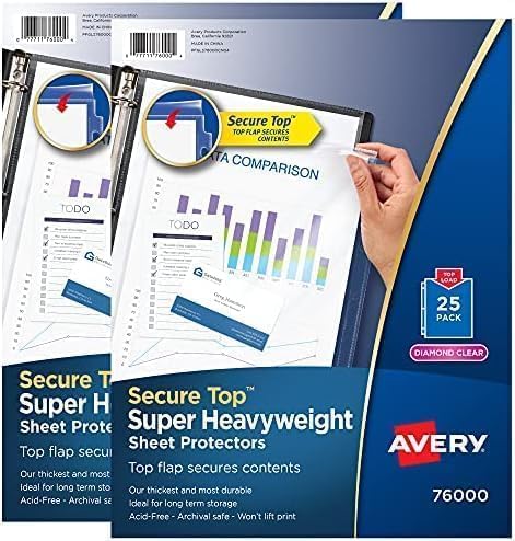Avery Diamond Clear Top Sheet Protectors, Super Heavyweight Page Protectors for 3 Ring Binder, Clear Binder Sheet, 25 Count (86009) (Pack of 24)