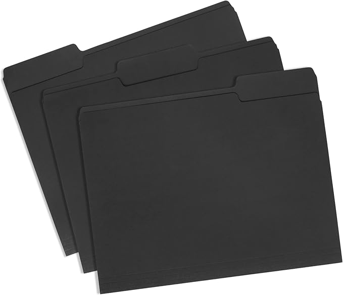 100 Blue Summit Supplies Black File Folders - Letter Size File Folders with 1/3 Cut Tabs, Durable 11pt Black Paper, Holds Letter Size Documents, 100 Pack