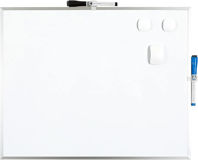 U Brands Magnetic Dry Erase Board White Board, 16" x 20", Silver Aluminum Frame, Includes Markers, Magnets, and Eraser
