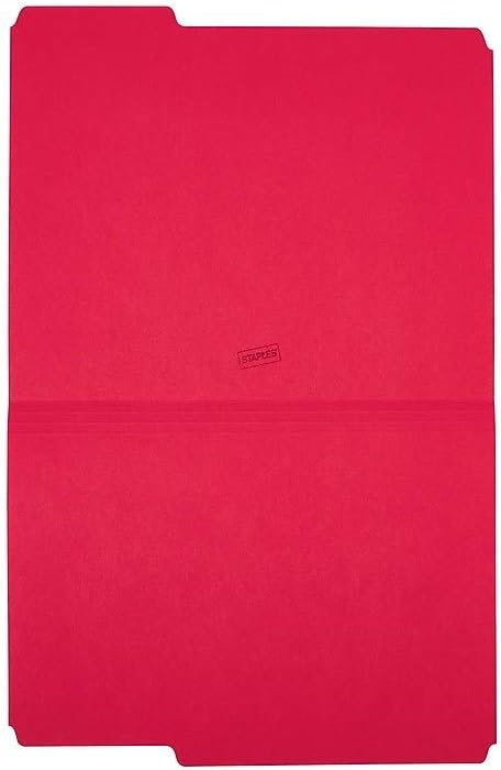 Staples Reinforced Colored File Folders, Letter Size, 3‑Tab Design, Red, Heavy‑Duty Construction, 100/Box