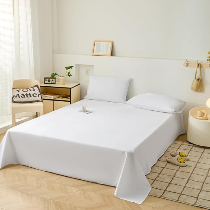 WenBags Lightweight Waterproof Flat Sheet 90 * 98 Inches King Size-Mattress Protector for Bed & Couch, Pet Hair Resistant Cover Ideal for Dogs & Cats, Perfect for Hotels & Hospitals(White)