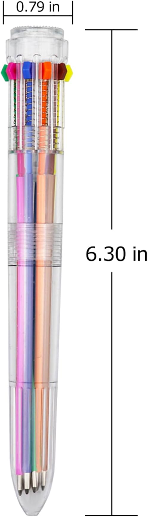 HeTaoCat Multicolor Pens 3 Pack 0.5mm 10-in-1 Retractable Ballpoint Pens - 10 Colors Transparent Barrel Ballpoint Pen for Office Supplies (Transparent)