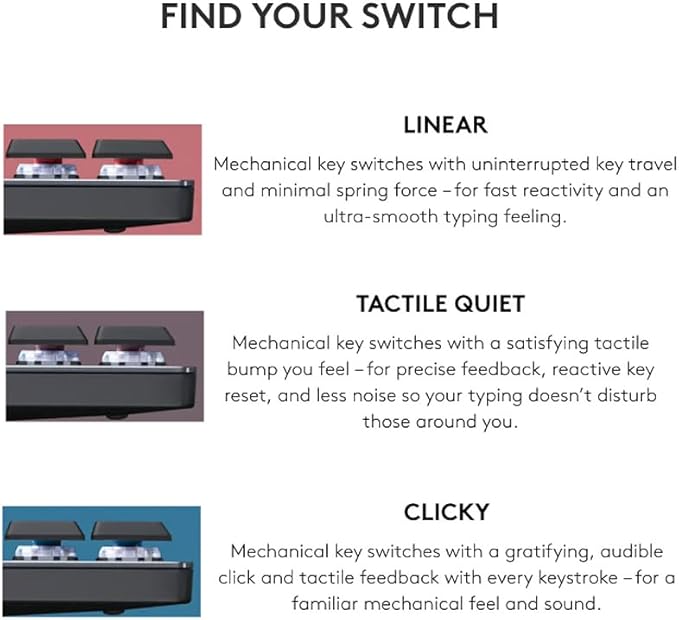 Logitech MX Mechanical Wireless Illuminated Performance Keyboard, Tactile Quiet Switches, Backlit Keys, Bluetooth, USB-C, macOS, Windows, Linux, iOS, Android, Metal, ‎Graphite