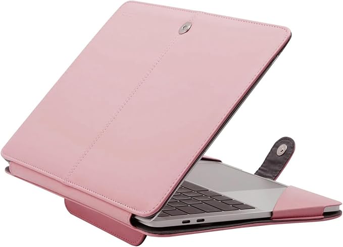 MOSISO Case Compatible with MacBook Air 13.6 inch M4 M3 M2 2025-2022 /Air 13 M1 2022-2018 /Pro 13 inch M2 M1 2025-2016, PU Leather Portfolio Protective Stand Cover, Rose Quartz