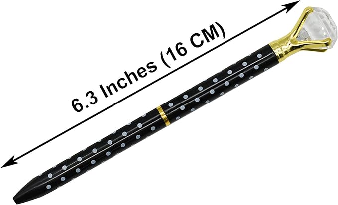 Maydahui 12 PCS Polka Dot Big Diamond Ballpoint Pens Retractable Bling Rhinestone Pen Beautiful Gem Pens 6 Color Black Ink for School Wedding
