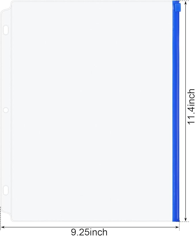 YoeeJob 3 Holes Clear PVC Zipper Binder Pocket Insert Pages Letter Size, 8 1/2" x 11 Loose Leaf Binder Filing Storage Bags 15 Packs (5 Color)