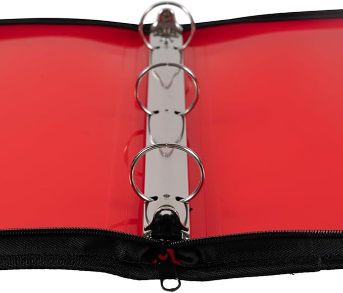 JAM PAPER Plastic Zipper 1.5 inch Binder - Red 3 Ring Binder - Sold Individually